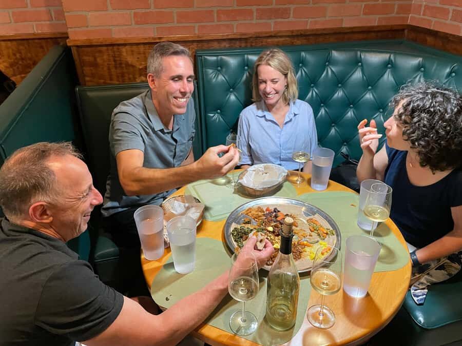 DC: Evening Local Neighborhood Food Tour with DrinkEatWalk - Elfegne in Adams Morgan: the Ethiopian communal platter and wine pairing