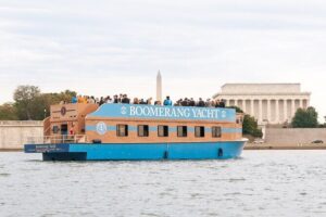 Party Yacht Cruise along Potomac River - The Boomerang Boat party setup: open bar, DJ, and how the vibe lands